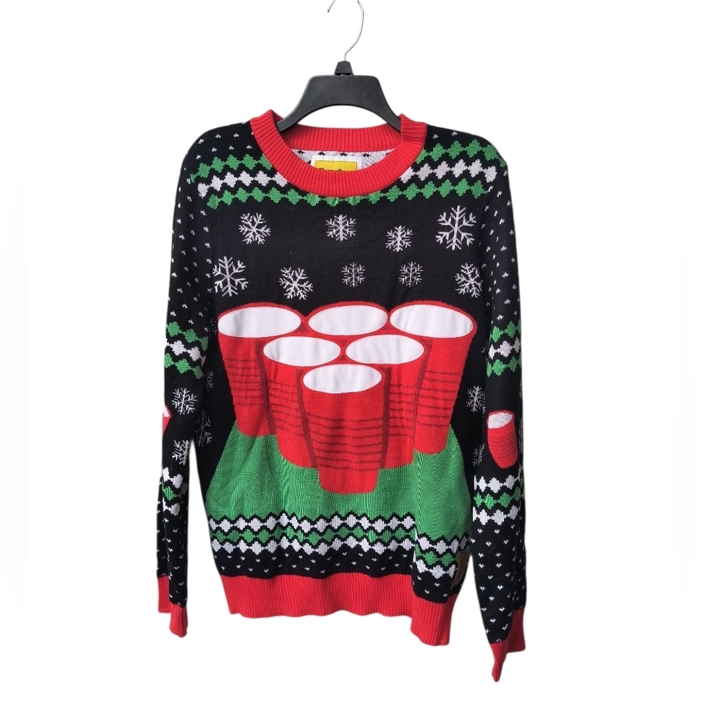 Tipsy Elves Men's Fun Christmas Festive Cheer Pong Game Ugly Sweater M